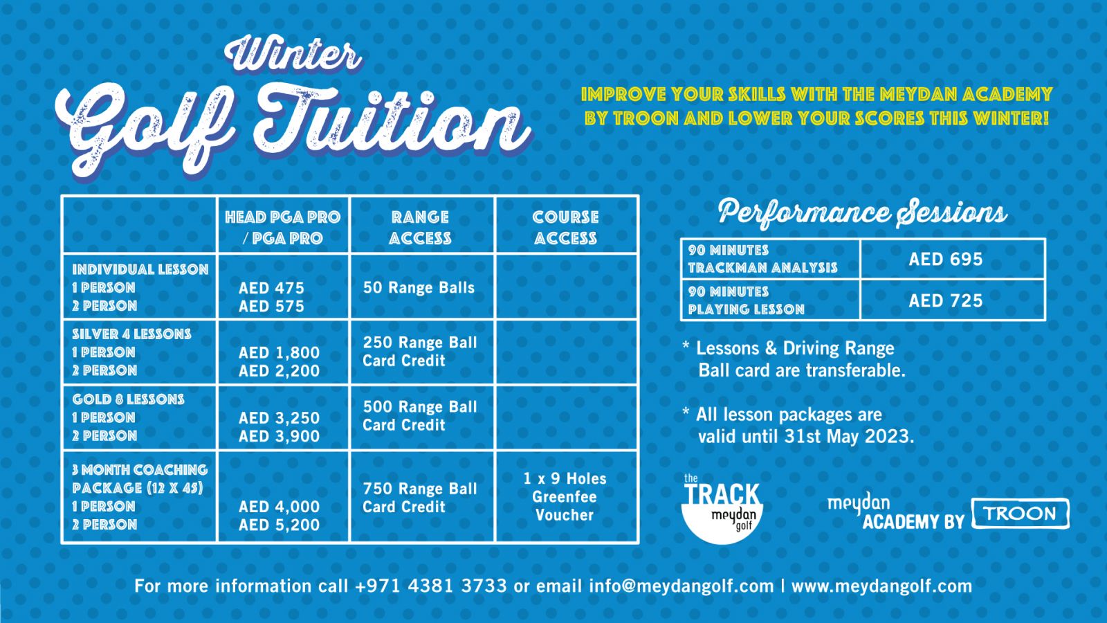 Winter Golf Tuition The Track, Meydan Golf